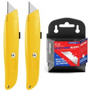 DIYSELF 2Pack Utility Knife Box Cutter Retractable and 50Pack Utility Knife Blades Box Cutter Blades