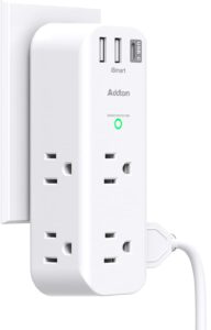 surge protector - outlet extender with rotating and multi plug with 6 ac 3 usb ports (1 usb c), 3-sided power strip with wall adapter charger for home travel office, etl listed (1800j)