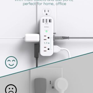 Surge Protector - Outlet Extender with Rotating and Multi Plug with 6 AC 3 USB Ports (1 USB C), 3-Sided Power Strip with Wall Adapter Charger for Home Travel Office, ETL Listed (1800J)