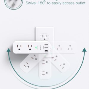 Surge Protector - Outlet Extender with Rotating and Multi Plug with 6 AC 3 USB Ports (1 USB C), 3-Sided Power Strip with Wall Adapter Charger for Home Travel Office, ETL Listed (1800J)