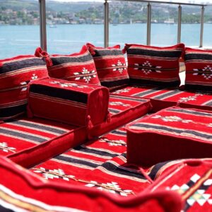 Red Corner Floor Sofa Seating Set, U Shaped Arabic Sofa Set, Oriental Floor Seating, Floor Cushions, Living Room Sofa, Arabic Majlis,Floor Couch (U Sofa Full Set)