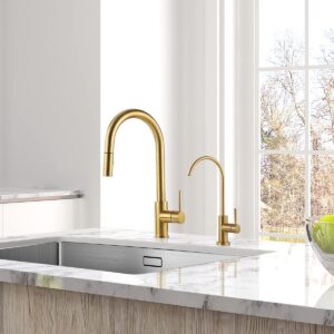 AguaStella AS60BG Brushed Gold Kitchen Sink Faucet with Pull Down Sprayer Single Handle