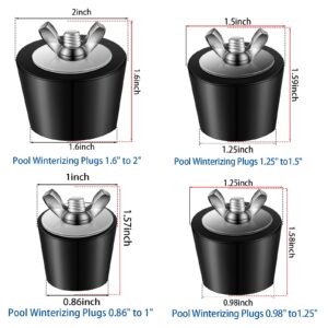 Demissle 4 Size Pool Plug for Inground Pool Rubber Pool Plugs Pool Return Line Plug for Above Ground Pool Swimming Pool Skimmer Plugs Winter Expansion Plugs, 1 in, 1.25 in, 1.5 in, 2 in (4 Pieces)