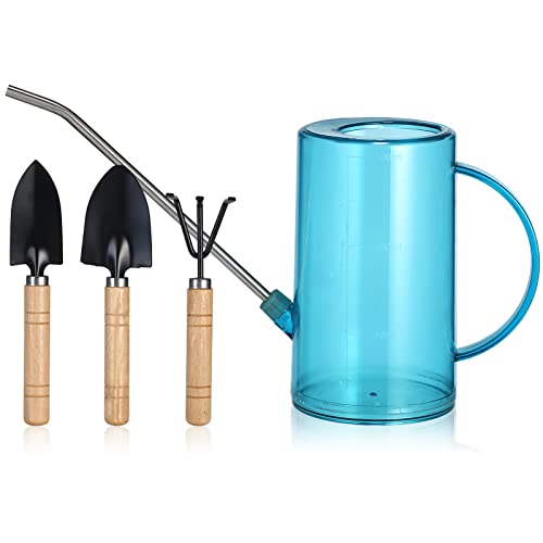 SUTINE Watering Can for Indoor Plants, 1.5L Long Spout Plant Watering Can, Modern Small Watering Can with 3 Pcs Gardening Tools for House Plants Garden Potted Flowers, Blue