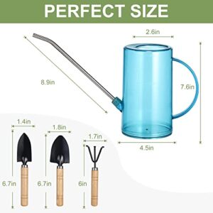 SUTINE Watering Can for Indoor Plants, 1.5L Long Spout Plant Watering Can, Modern Small Watering Can with 3 Pcs Gardening Tools for House Plants Garden Potted Flowers, Blue