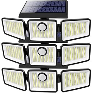 yunnova solar outdoor lights - motion sensor outdoor lights with 3 heads reflector wireless illumination security flood lights with 270° wide angle,ip65 waterproof,wall light for garden patio garage