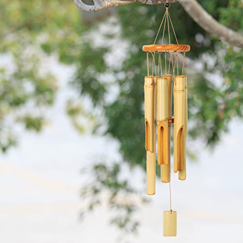 Wooden Wind Chimes Bamboo Windchimes Outside 30" Handcrafted Wood Wind Chime with Natural Relax Beautiful Sound and Amazing Deep Tone for Patio Garden Outdoor Home Decor(Yellow)