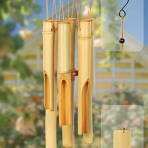 Wooden Wind Chimes Bamboo Windchimes Outside 30" Handcrafted Wood Wind Chime with Natural Relax Beautiful Sound and Amazing Deep Tone for Patio Garden Outdoor Home Decor(Yellow)