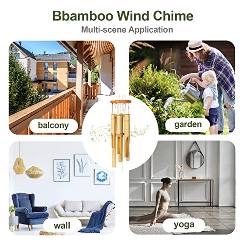 Wooden Wind Chimes Bamboo Windchimes Outside 30" Handcrafted Wood Wind Chime with Natural Relax Beautiful Sound and Amazing Deep Tone for Patio Garden Outdoor Home Decor(Yellow)