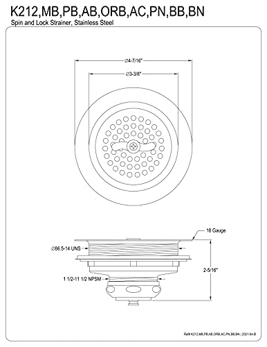 Gourmet Scape K212BB Kingston Tacoma Spin and Seal Sink Basket Strainer, Brushed Brass