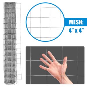 Fencer Wire 5 ft. x 100 ft. Galvanized Welded Wire Fence with 4" x 4" Square Opening, 16 Gauge Wire Mesh Fence Roll for Vegetables Garden Netting Chicken Coop Animal Enclosure