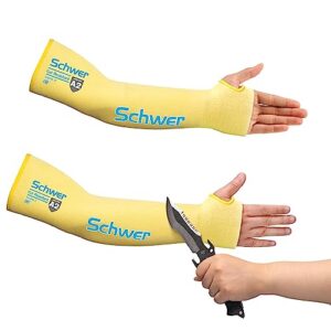 schwer 18 inch aramid protective arm sleeves, ansi level a2 cut resistant sleeves with thumb hole, double layer heat resistant sleeves, moisture wicking, super soft, 1 pair