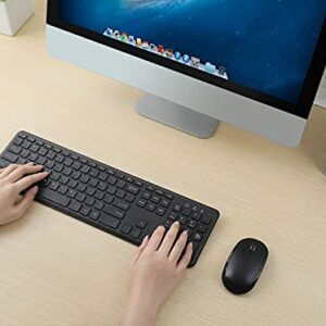 Wireless Keyboard Mouse Combo, Full-Sized 2.4GHz Ultra Thin Silent Cordless Keyboard Mouse Sets with Number Pad & 3 Adjustable DPI for Computer, Laptop, PC, Desktop, Notebook, Windows 7, 8, 10 (Black)