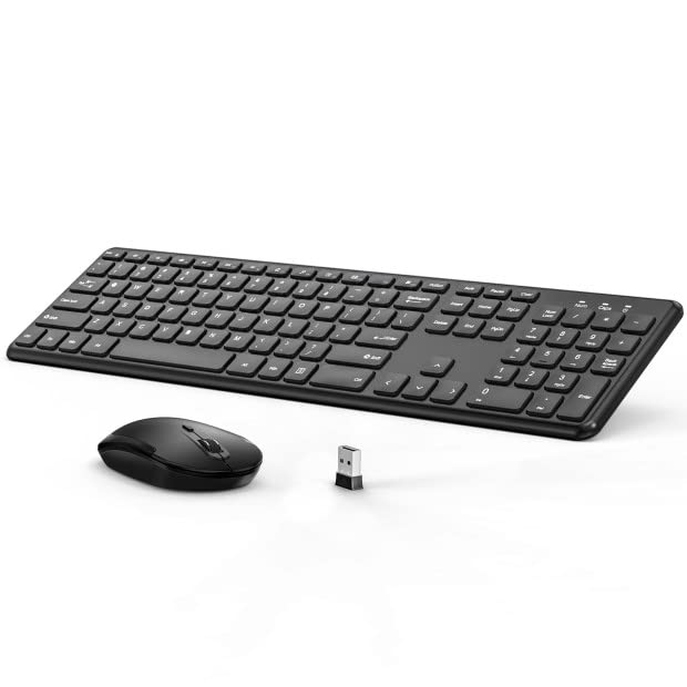 Wireless Keyboard Mouse Combo, Full-Sized 2.4GHz Ultra Thin Silent Cordless Keyboard Mouse Sets with Number Pad & 3 Adjustable DPI for Computer, Laptop, PC, Desktop, Notebook, Windows 7, 8, 10 (Black)