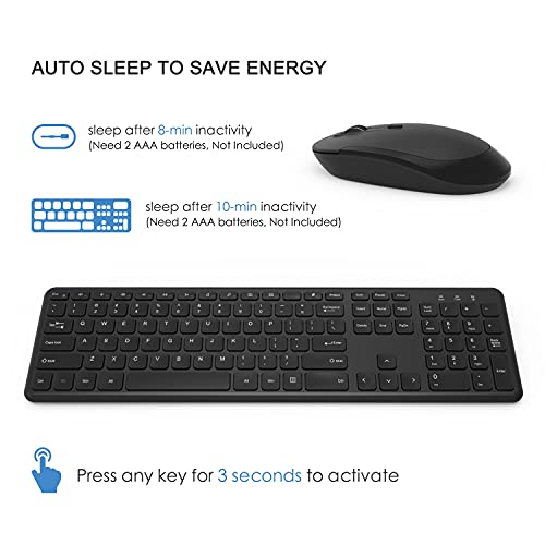 Wireless Keyboard Mouse Combo, Full-Sized 2.4GHz Ultra Thin Silent Cordless Keyboard Mouse Sets with Number Pad & 3 Adjustable DPI for Computer, Laptop, PC, Desktop, Notebook, Windows 7, 8, 10 (Black)