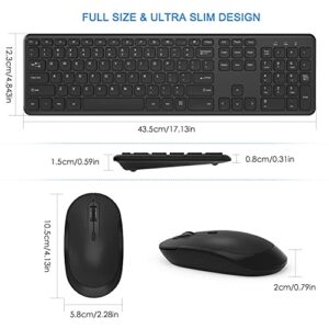 Wireless Keyboard Mouse Combo, Full-Sized 2.4GHz Ultra Thin Silent Cordless Keyboard Mouse Sets with Number Pad & 3 Adjustable DPI for Computer, Laptop, PC, Desktop, Notebook, Windows 7, 8, 10 (Black)