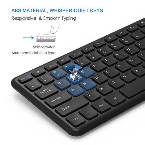 Wireless Keyboard Mouse Combo, Full-Sized 2.4GHz Ultra Thin Silent Cordless Keyboard Mouse Sets with Number Pad & 3 Adjustable DPI for Computer, Laptop, PC, Desktop, Notebook, Windows 7, 8, 10 (Black)