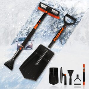 tapha 36-inch squeegee snow brush ice scraper and snow shovel kit for car snow ice removal, 3-in-1 ergonomic extendable and detachable snow removal winter accessories kit for suv, car, truck