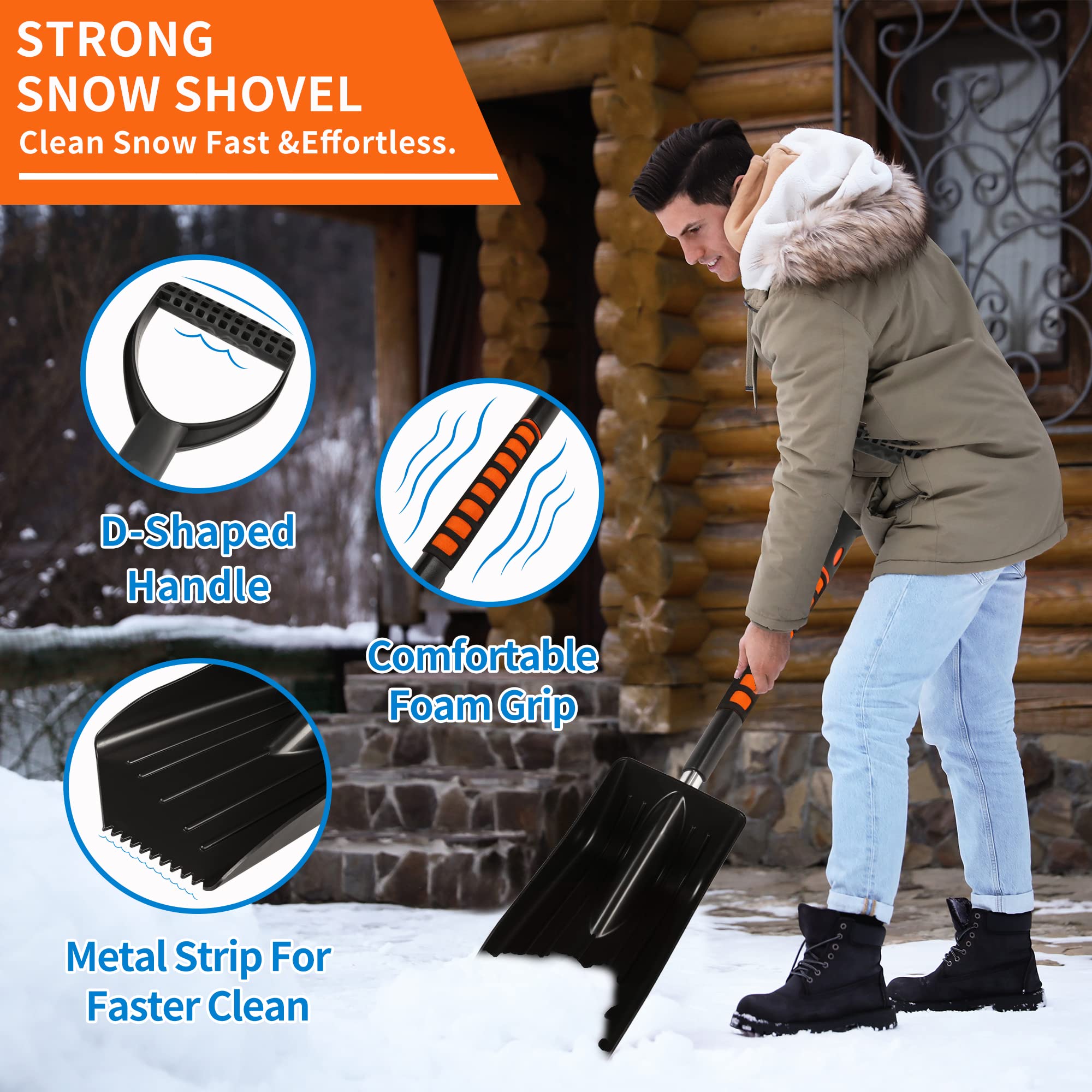 Tapha 36-Inch Squeegee Snow Brush Ice Scraper and Snow Shovel Kit for Car Snow Ice Removal, 3-in-1 Ergonomic Extendable and Detachable Snow Removal Winter Accessories Kit for SUV, Car, Truck