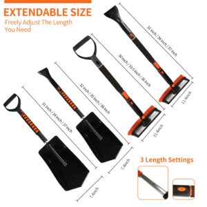 Tapha 36-Inch Squeegee Snow Brush Ice Scraper and Snow Shovel Kit for Car Snow Ice Removal, 3-in-1 Ergonomic Extendable and Detachable Snow Removal Winter Accessories Kit for SUV, Car, Truck