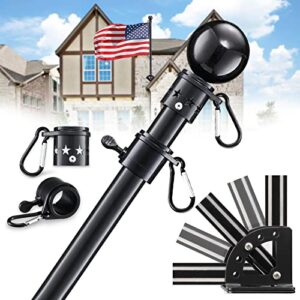 flag poles for outside house - 5ft tangle free flag pole for house,flagpoles residential with multi-position holder bracket,heavy duty flag pole kit high wind resistant for outdoor,porch,truck-black
