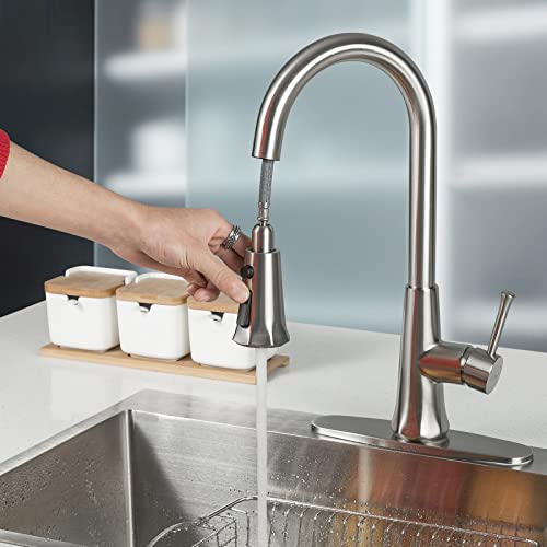 Gappo Kitchen Faucets, Kitchen Sink Faucet with Pull Down Sprayer for 3 Holes, Single Handle High Arc Stainless Steel RV Faucet with Deck Plate,Brushed Nickle