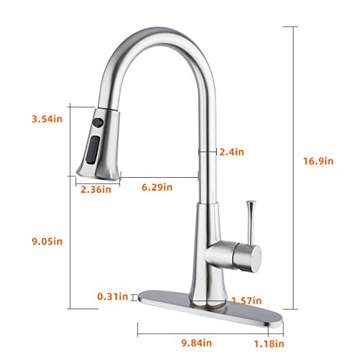 Gappo Kitchen Faucets, Kitchen Sink Faucet with Pull Down Sprayer for 3 Holes, Single Handle High Arc Stainless Steel RV Faucet with Deck Plate,Brushed Nickle