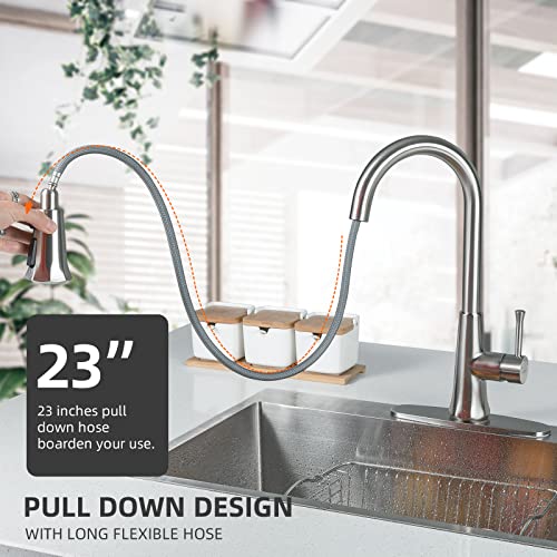 Gappo Kitchen Faucets, Kitchen Sink Faucet with Pull Down Sprayer for 3 Holes, Single Handle High Arc Stainless Steel RV Faucet with Deck Plate,Brushed Nickle