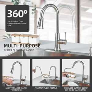 Gappo Kitchen Faucets, Kitchen Sink Faucet with Pull Down Sprayer for 3 Holes, Single Handle High Arc Stainless Steel RV Faucet with Deck Plate,Brushed Nickle