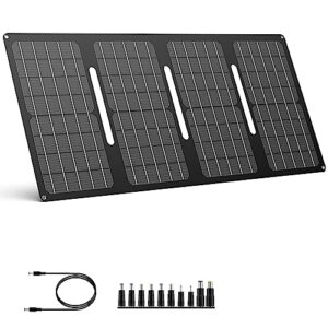 40w solar panel with 15v dc outlet, powkey foldable solar panel for power stations, portable solar generator with usb-a usb-c qc 3.0 for outdoor camping
