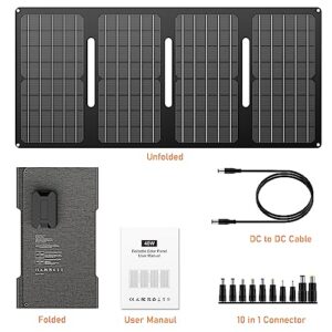 40W Solar Panel with 15V DC Outlet, Powkey Foldable Solar Panel for Power Stations, Portable Solar Generator with USB-A USB-C QC 3.0 for Outdoor Camping