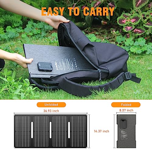 40W Solar Panel with 15V DC Outlet, Powkey Foldable Solar Panel for Power Stations, Portable Solar Generator with USB-A USB-C QC 3.0 for Outdoor Camping