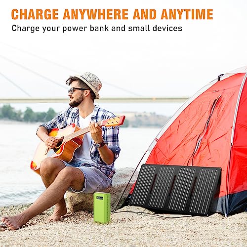 40W Solar Panel with 15V DC Outlet, Powkey Foldable Solar Panel for Power Stations, Portable Solar Generator with USB-A USB-C QC 3.0 for Outdoor Camping