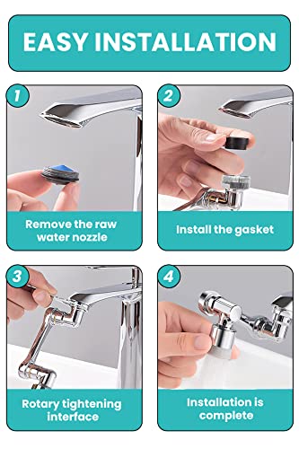 WIRELEL1080° Rotating Faucet Extender, Universal Splash Filter Faucet Aerator with 2 Water Flow Mode with Rubber Gaskets for Bathroom Kitchen Faucet