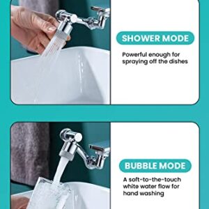 WIRELEL1080° Rotating Faucet Extender, Universal Splash Filter Faucet Aerator with 2 Water Flow Mode with Rubber Gaskets for Bathroom Kitchen Faucet