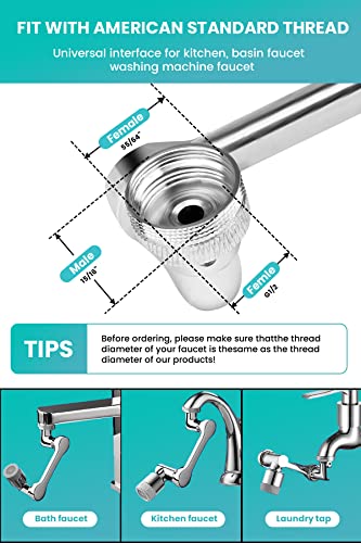 WIRELEL1080° Rotating Faucet Extender, Universal Splash Filter Faucet Aerator with 2 Water Flow Mode with Rubber Gaskets for Bathroom Kitchen Faucet