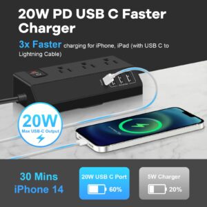 Desk Clamp Power Strip USB C (20W PD Fast Charging) - Desktop Surge Protector with 3 Outlets 4 USB Ports - Edge Mount Power Strip Desk Outlet Station Plug Extender - Phone Office Desk Accessories