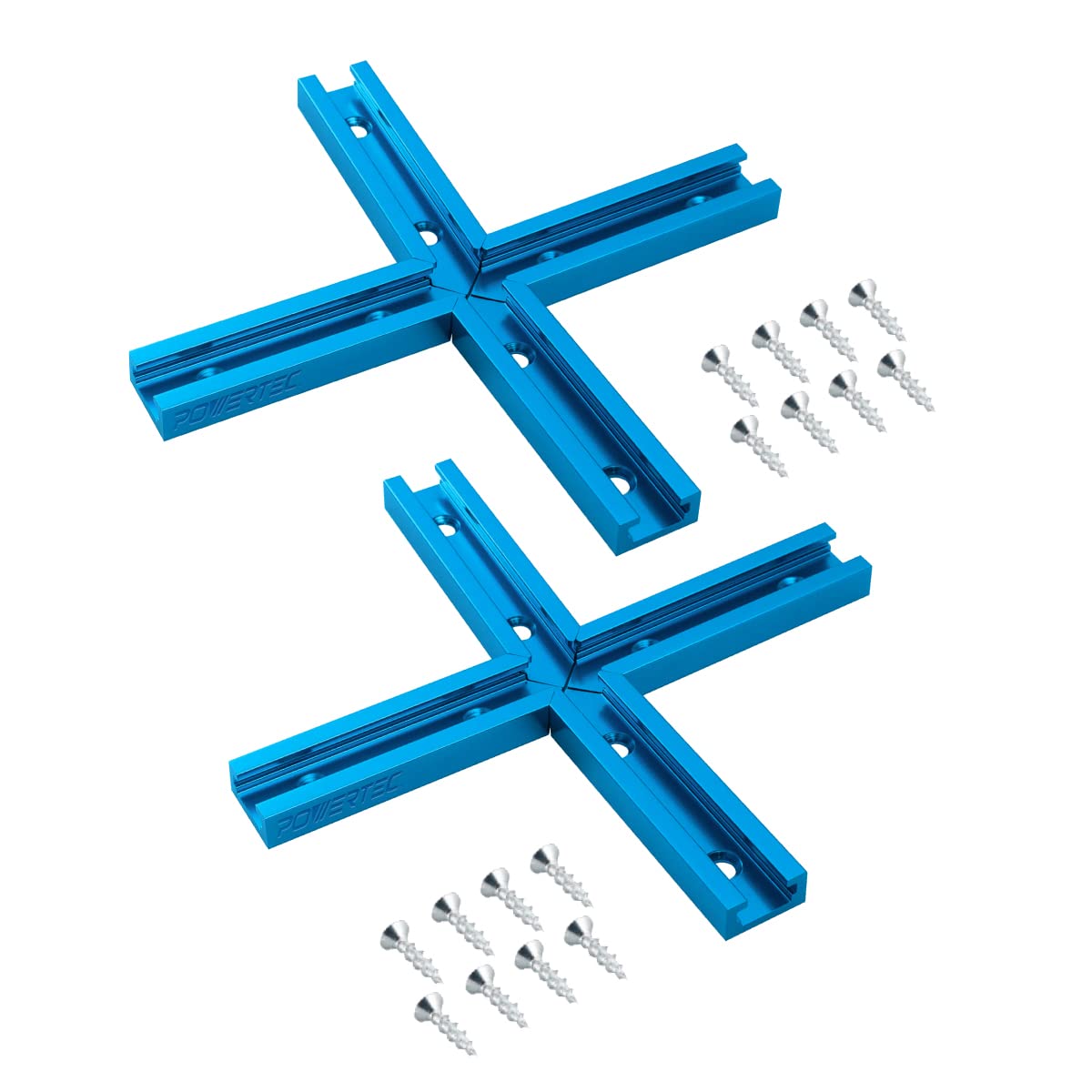 POWERTEC 71704V 3" T-Track Intersection Kit with Predrilled Mounting Holes & Wood Screws, 2 Sets, for Universal T Track, Aluminum T Track Accessories for Woodworking Jigs and Fixtures