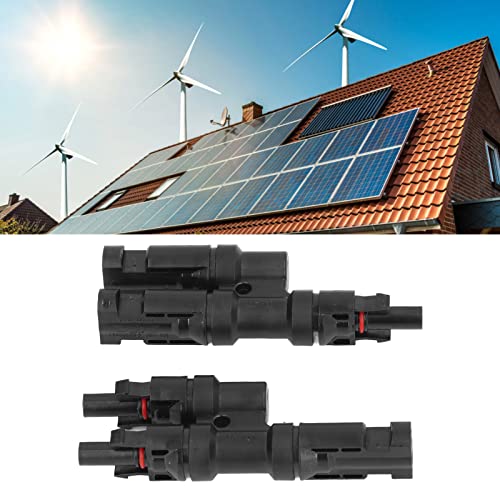 DC Solar T Connector, 1 Pair 40A 1000V Solar Branch Connector 2 to 1 Male Female Waterproof for PV Panel Cable