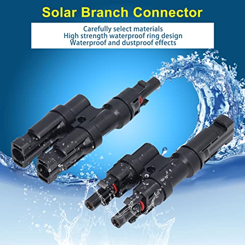 DC Solar T Connector, 1 Pair 40A 1000V Solar Branch Connector 2 to 1 Male Female Waterproof for PV Panel Cable