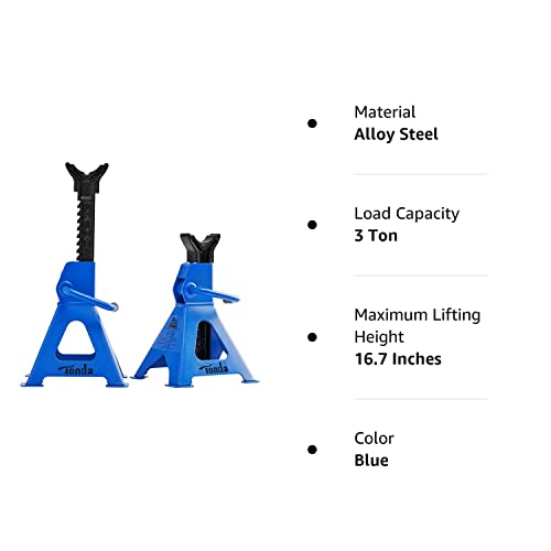 TONDA Jack Stands, 3 Ton 6,000 lb, Heavy Duty Steel Car Lifting Stand for Sedan SUV, Blue, 1 Pair