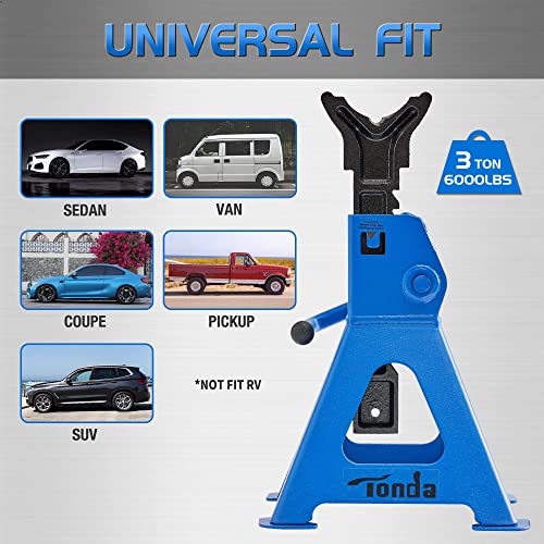 TONDA Jack Stands, 3 Ton 6,000 lb, Heavy Duty Steel Car Lifting Stand for Sedan SUV, Blue, 1 Pair