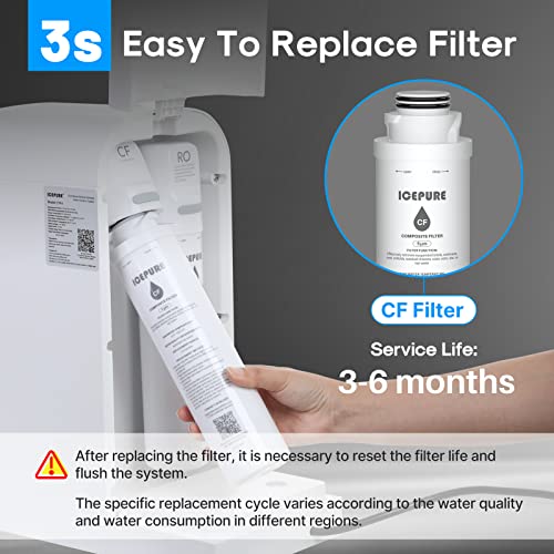 ICEPURE CTR-W1 CF Filter Replacement Cartridge, Replacement for Countertop Reverse Osmosis Water Filtration System, 3-6 Months Lifetime (1 Pack)