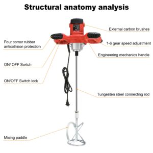 JKH-win® Concrete Mixer 2100W Electric Portable Handheld Cement Mixer, 6-Speed Adjustment Mud Mixer, Mortar Mixer for Mixing Cement, Mortar, Paint and Concrete