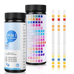 16 in 1 Drinking Water Test Strips, 100 PCS Water Test Kits for Drinking Water Tap Water Well Water, Test Total Chlorine, Bromine, Free Chlorine, PH, Iron, Fluoride, Copper, Mercury, and More