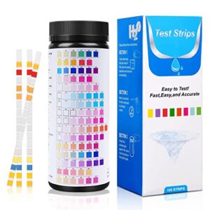 16 in 1 drinking water test strips, 100 pcs water test kits for drinking water tap water well water, test total chlorine, bromine, free chlorine, ph, iron, fluoride, copper, mercury, and more