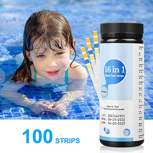 16 in 1 Drinking Water Test Strips, 100 PCS Water Test Kits for Drinking Water Tap Water Well Water, Test Total Chlorine, Bromine, Free Chlorine, PH, Iron, Fluoride, Copper, Mercury, and More