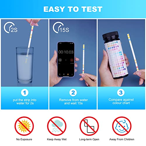 16 in 1 Drinking Water Test Strips, 100 PCS Water Test Kits for Drinking Water Tap Water Well Water, Test Total Chlorine, Bromine, Free Chlorine, PH, Iron, Fluoride, Copper, Mercury, and More