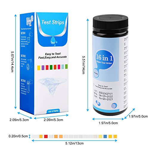 16 in 1 Drinking Water Test Strips, 100 PCS Water Test Kits for Drinking Water Tap Water Well Water, Test Total Chlorine, Bromine, Free Chlorine, PH, Iron, Fluoride, Copper, Mercury, and More