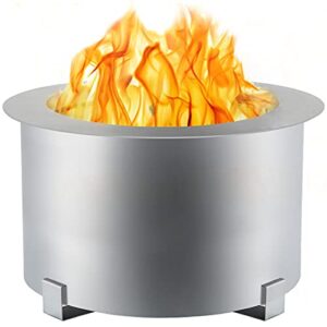 vevor smokeless fire pit, large 21.5 inch diameter wood burning fire pit, stainless steel stove bonfire, outdoor stove bonfire fire pit, portable smokeless fire bowl for picnic camping backyard silver